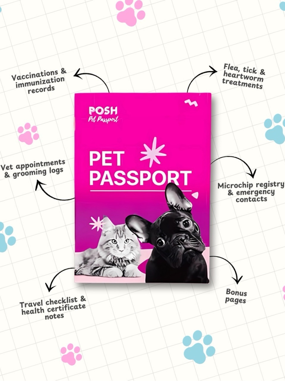 POSH Pet Passport in Pink - Small Pets Travel & Health Organizer